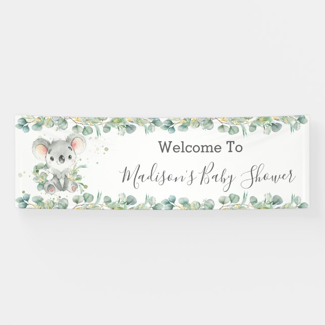 Cute Koala Eucalyptus Greenery Welcome Backdrop Ba Banner (Horizontal)