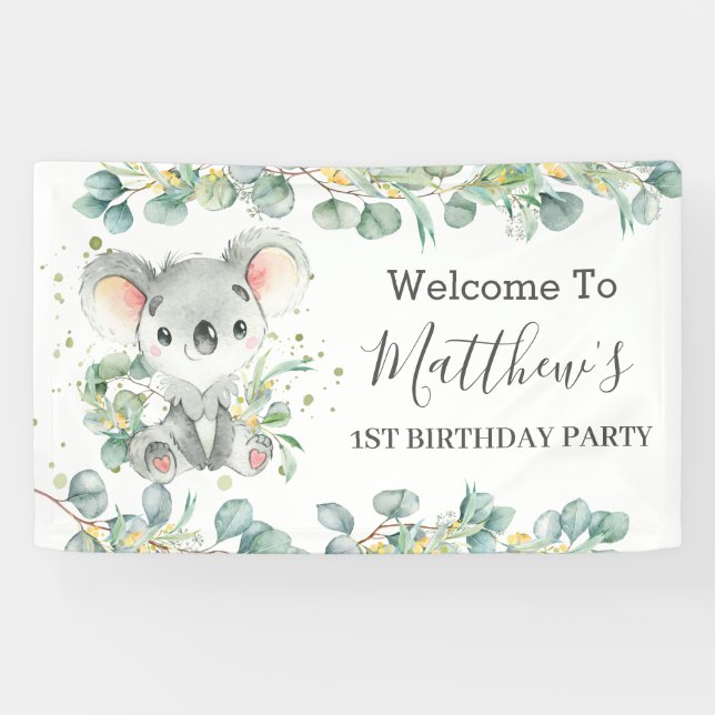 Cute Koala Eucalyptus Greenery Welcome Backdrop Banner (Horizontal)