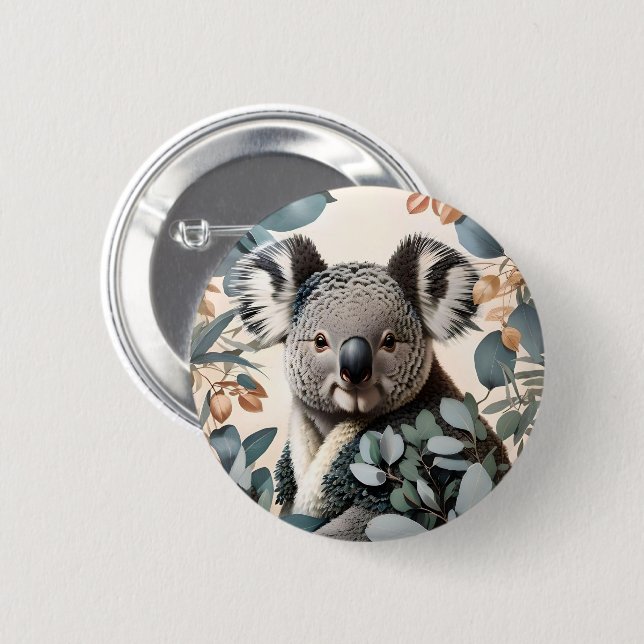 Cute Koala Eucalyptus Leaves 6 Cm Round Badge (Front & Back)