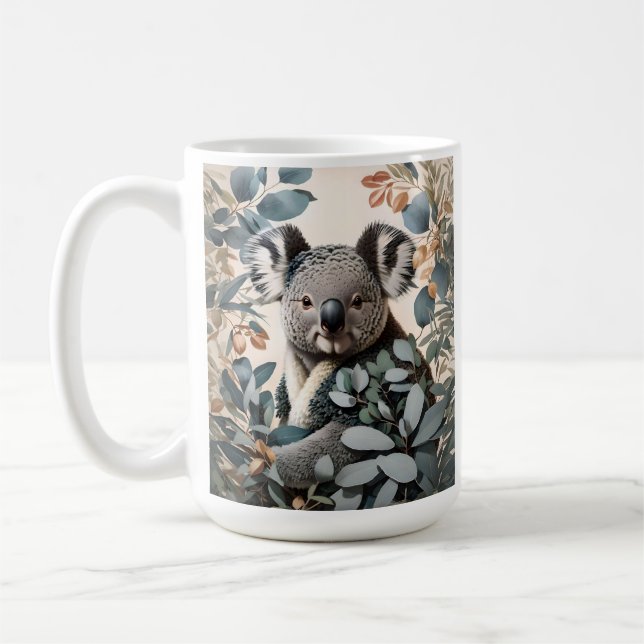 Cute Koala Eucalyptus Leaves Coffee Mug (Left)