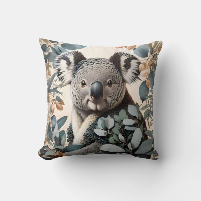 Cute Koala Eucalyptus Leaves Cushion (Front)