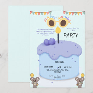 Cute Koala First Birthday Invitation - Customizabl