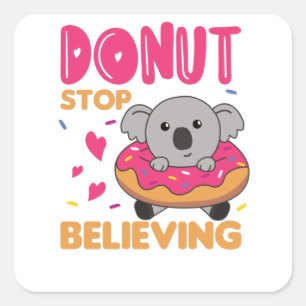 Cute Koala Funny Animals In Donut Pink Square Sticker