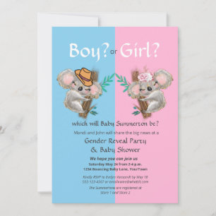 Cute Koala Gender Reveal Party / Baby Shower  Invitation