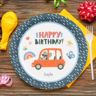 Cute Koala Girl First Name Happy Birthday Party Paper Plate