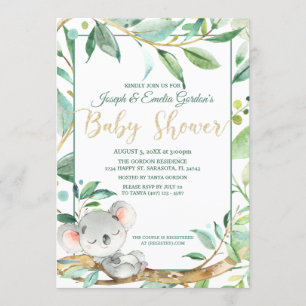 Cute Koala Green Gender Neutral Baby Shower Invitation