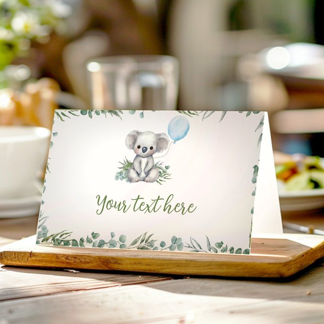 Cute Koala Greenery Birthday Party Food Tent Place Card (Creator Uploaded)