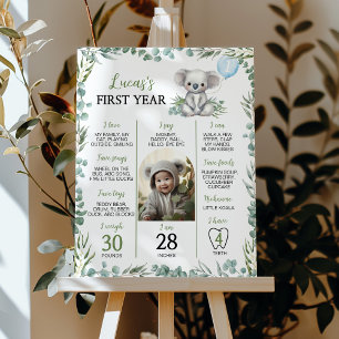 Cute Koala Greenery First Year Photo Milestone Poster