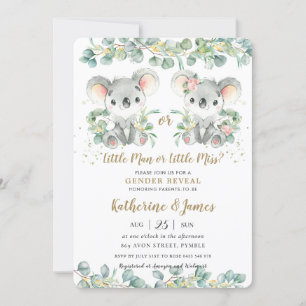 Cute Koala Greenery Gender Reveal Baby Shower  Invitation