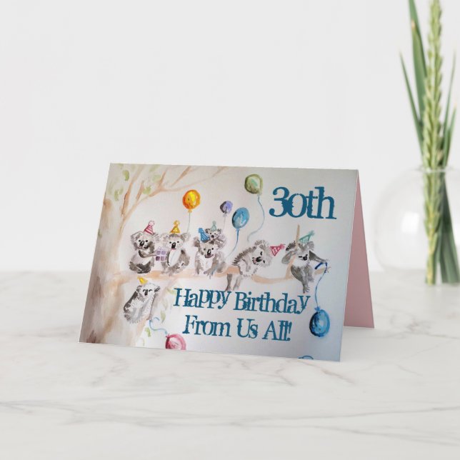 Cute Koala Happy 30th Birthday from Us All Card (Front)