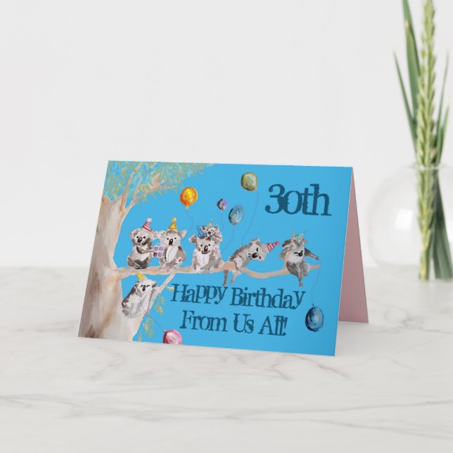 Cute Koala Happy 30th Birthday from Us All Card (Front)