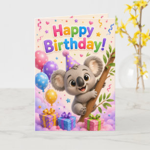 Cute Koala Happy Birthday Card for Kids Adorable