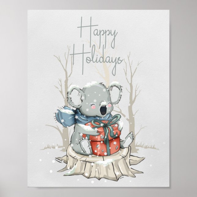 Cute Koala Happy Holidays Poster Paper (Front)