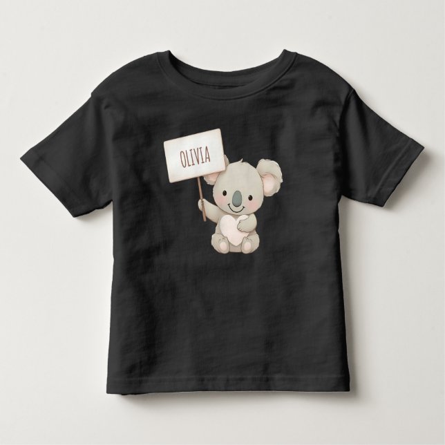 Cute Koala Holding a Name Sign Toddler T-Shirt (Front)