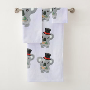 Cute Koala in a Black Top Hat Bath Towel Set