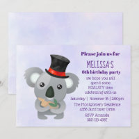 Cute Koala in a Black Top Hat Birthday Party