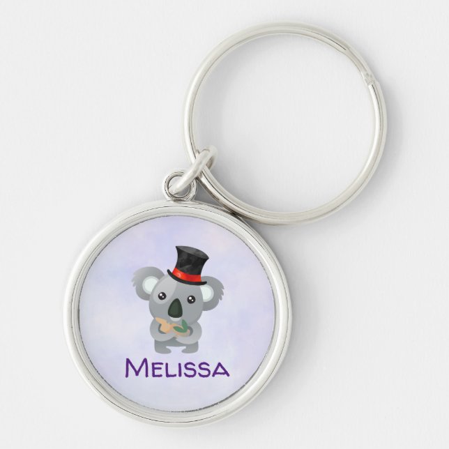 Cute Koala in a Black Top Hat Custom Key Ring (Front)
