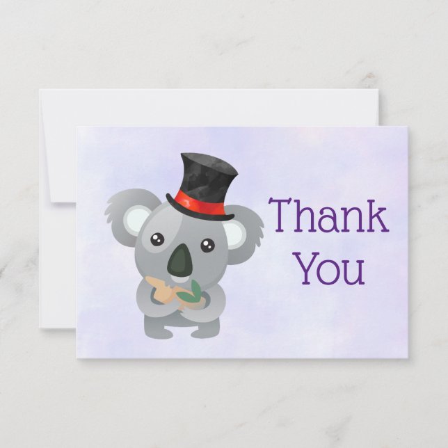 Cute Koala in a Black Top Hat Thank You Invitation (Front)