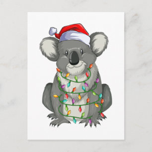 Cute koala in christmas lights postcard