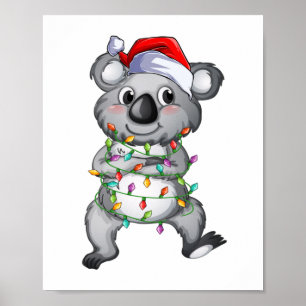 Cute koala in christmas lights poster