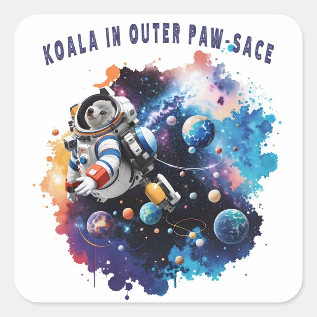Cute Koala in Outer Paw-sace, Koala Astronaut Square Sticker (Front)