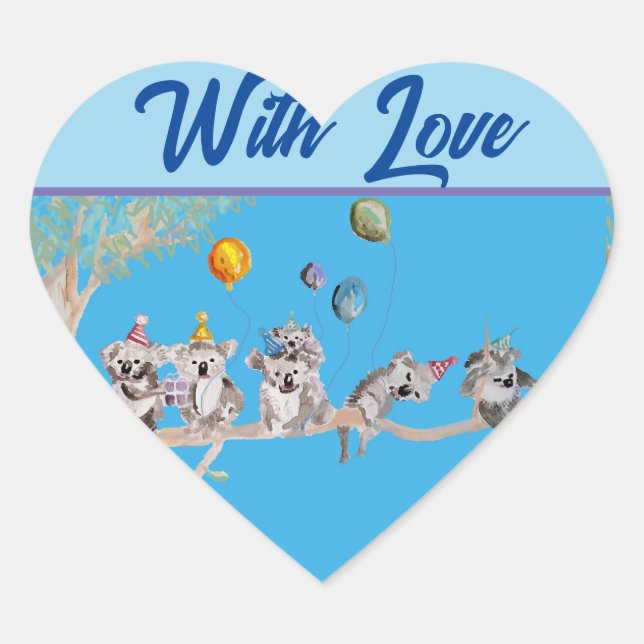 Cute Koala Koalas Blue Childs With Love Heart Sticker (Front)
