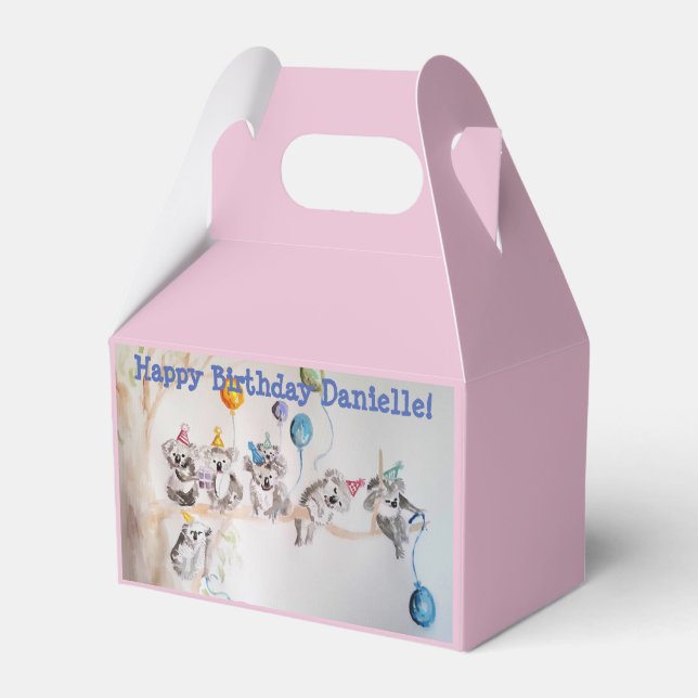 Cute Koala Koalas Girls Birthday Cake Favour Box (Front Side)