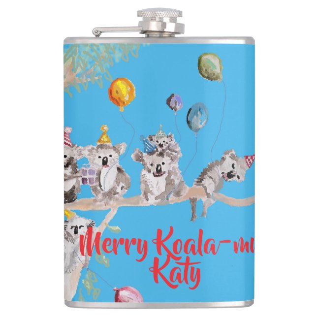 Cute Koala Koalas Merry Christmas Koala-mus Girls Hip Flask (Front)