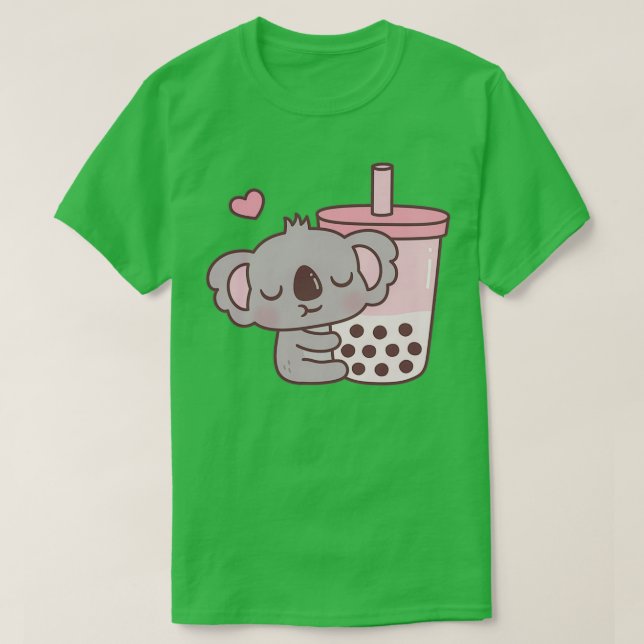Cute Koala Loves Strawberry Bubble Tea T-Shirt (Design Front)