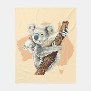 Cute Koala Mom and Baby Fleece Blanket