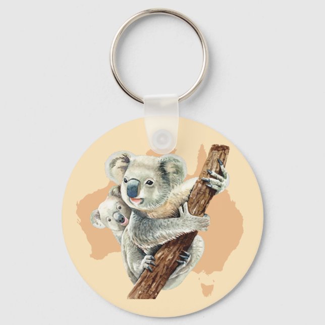 Cute Koala Mom and Baby Key Ring (Front)