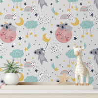 Cute Koala Moon Stars Rainbow Kids Pattern