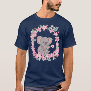 Cute koala Mum and Baby Koala, Flowers Newborn Bab T-Shirt