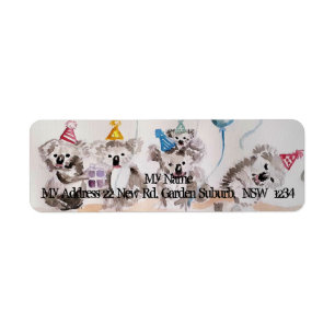 Cute Koala Party Watercolour Return Address Labels