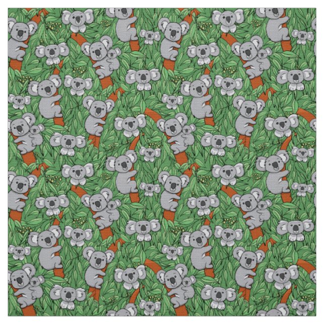 Cute Koala Pattern Green Fabric (Swatch)