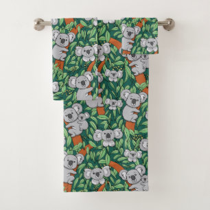 Cute Koala Pattern Hunter Green Bath Towel Set
