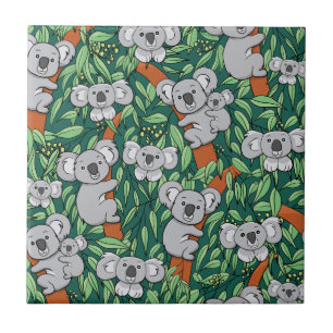 Cute Koala Pattern Hunter Green Ceramic Tile