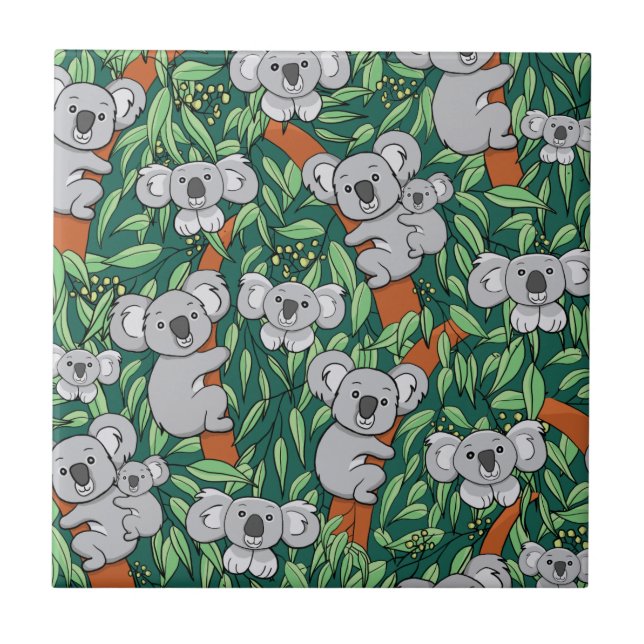 Cute Koala Pattern Hunter Green Ceramic Tile (Front)