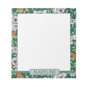 Cute Koala Pattern Personalised Dark Green Notepad