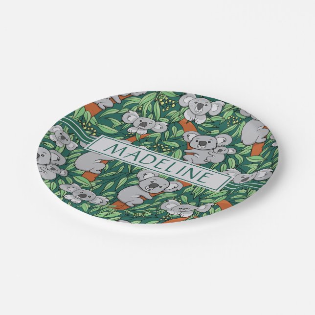 Cute Koala Pattern Personalised Hunter Green Paper Plate (Angled)