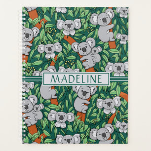 Cute Koala Pattern Personalised Hunter Green Planner