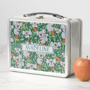 Cute Koala Pattern Personalized Hunter Green Metal Lunch Box