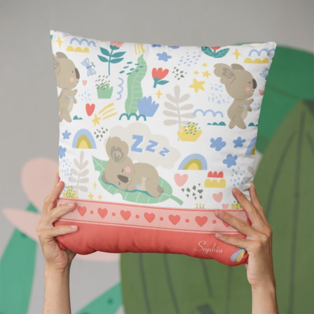 Cute Koala Pattern with Little Girl Name on Pink Cushion (Creator Uploaded)