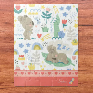 Cute Koala Pattern with Little Girl Name on Pink J Jigsaw Puzzle