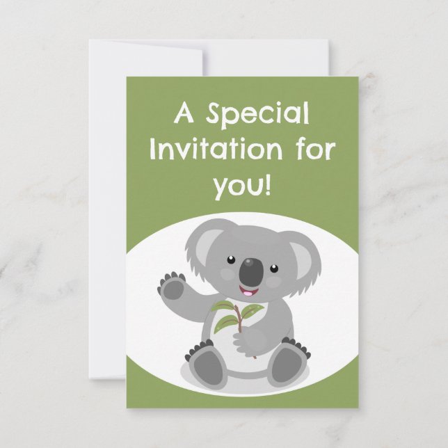 Cute Koala personalised birthday Invitation (Back)