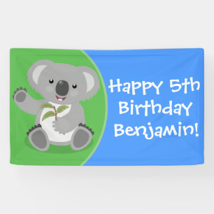 Cute koala personalised cartoon birthday banner