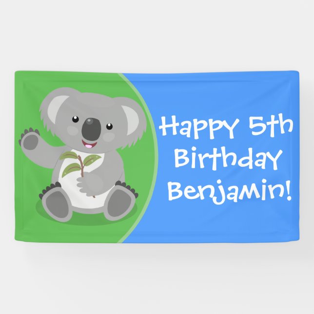 Cute koala personalised cartoon birthday banner (Horizontal)