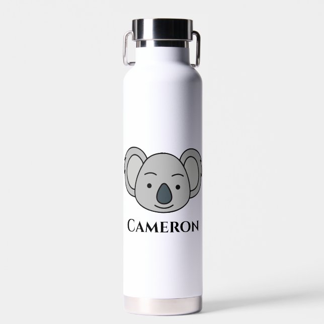 Cute Koala Personalised Custom Name Back To School Water Bottle (Front)