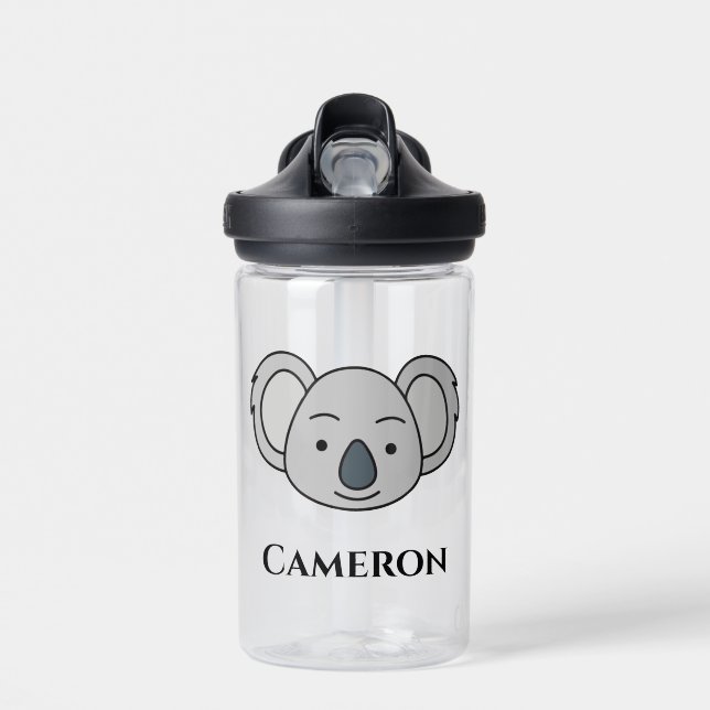 Cute Koala Personalised Custom Name Back To School Water Bottle (Front)