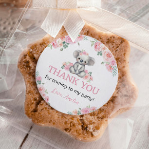 Cute Koala Pink Floral Girl Birthday Classic Round Sticker